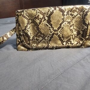 HOBO Gold and Brown Snake Print Wristlet